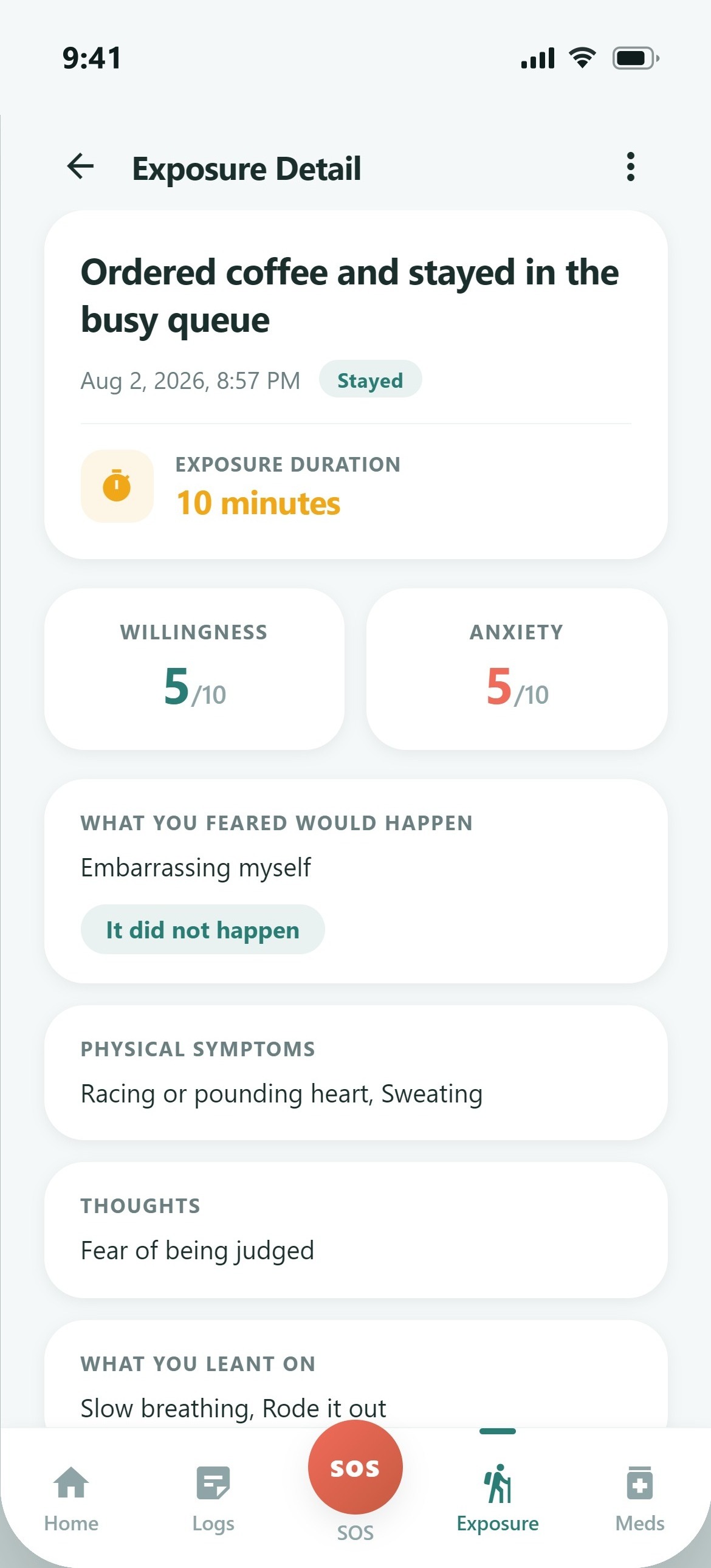 Exposure detail with ratings and outcome