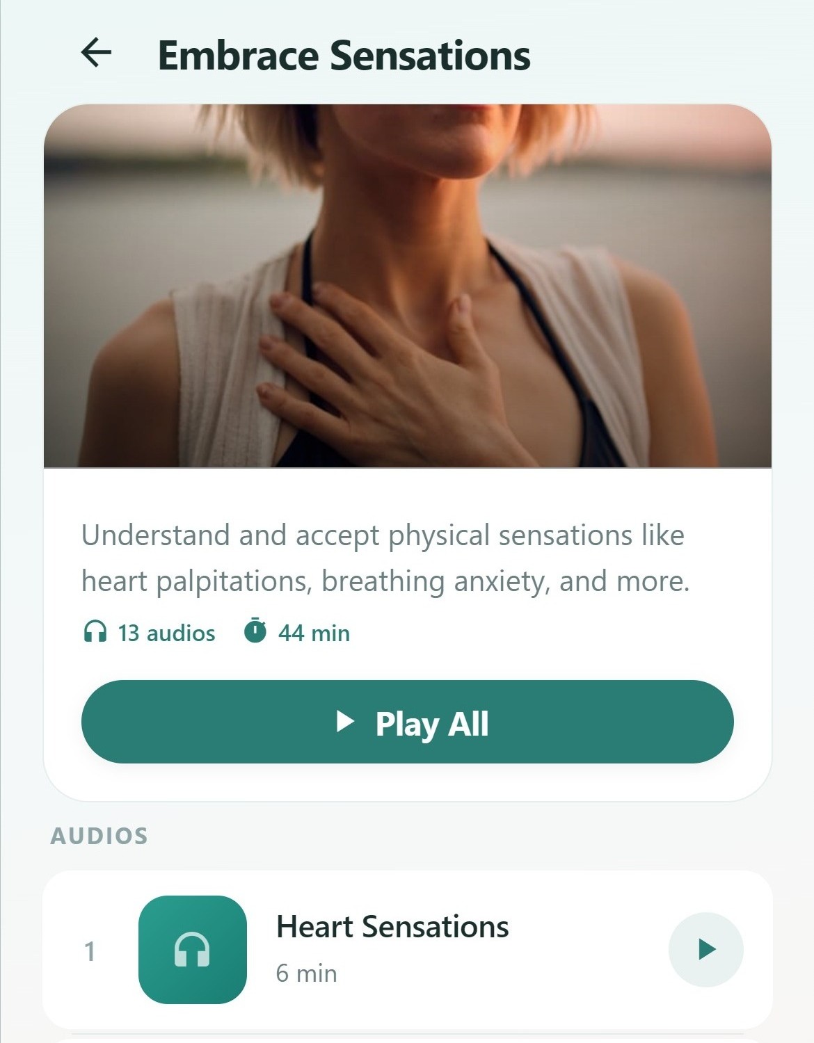 Embrace Sensations audio category with session list