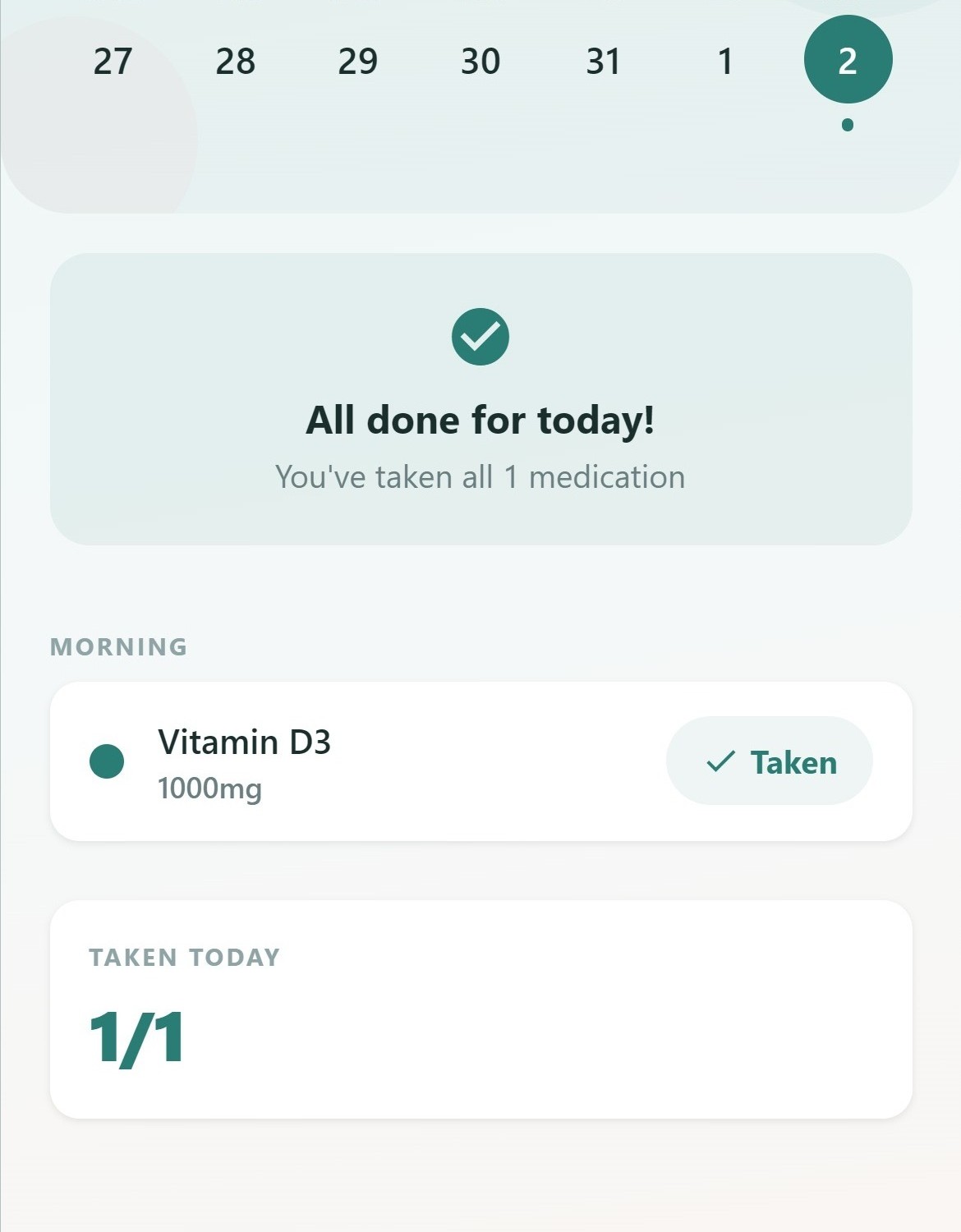 Medications tracker with dose taken