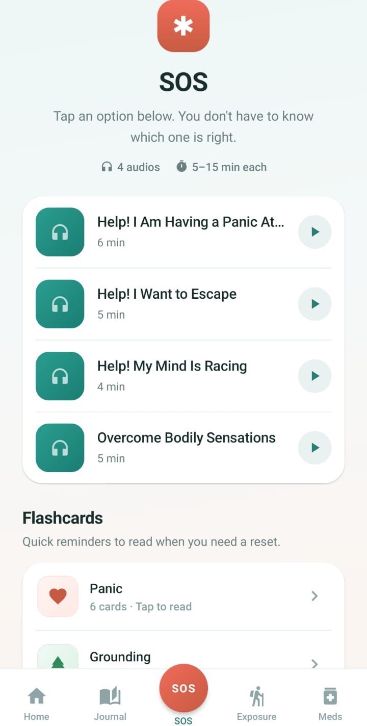 SOS audio sessions screen